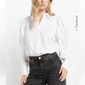 Express Poplin Puff Sleeve Portofino Bodysuit